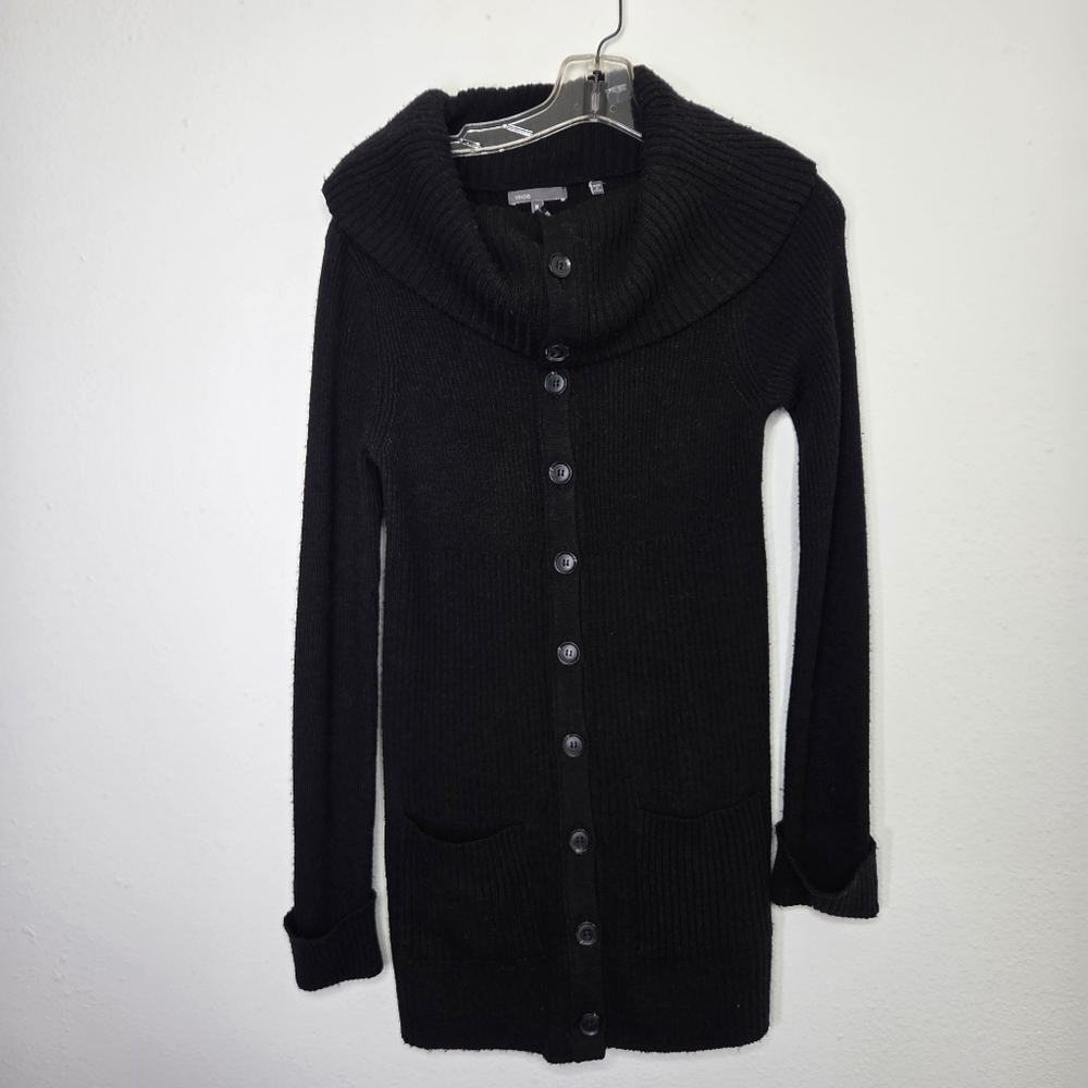 Vince Baby Alpaca Blend Black Convertible Collar Cardigan w/Pockets M - Picture 2 of 7
